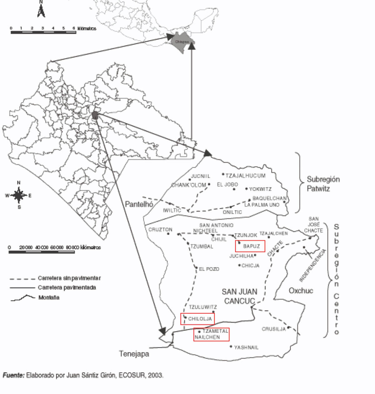 Fig. 1 : La commune de San Juan Cancuc et ses communautés