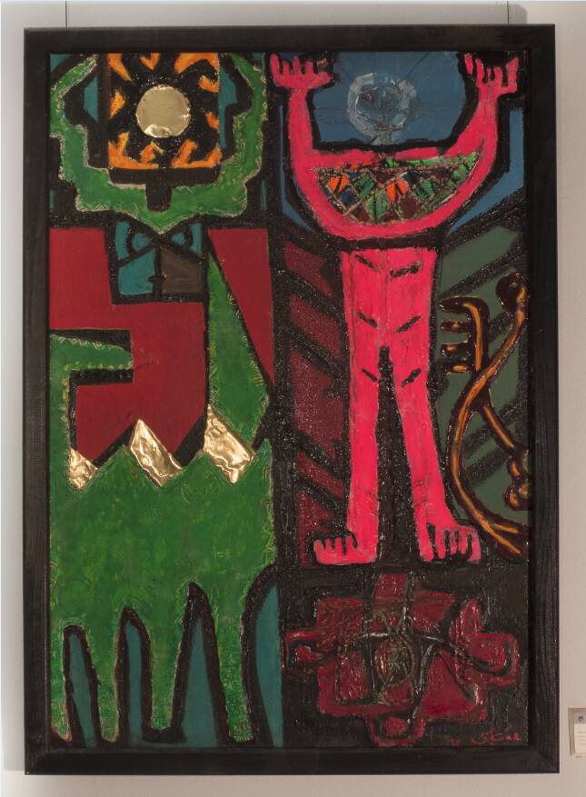 Fig. 4 : Effat Naghi, Al-azmanat al-sahriya (les temps magiques), 1962, technique mixte sur bois, 65,5 x 47 cm, musée Effat Naghi-Saad El-Khadem, Le Caire. Photo : Rana El-Nemr pour Nadine Atallah