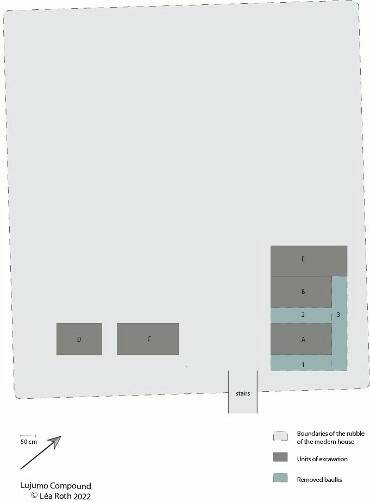 Fig.7 : Localisation des unités de fouilles. Lújúmò Compound, Ilé-Ifẹ̀. Léa Roth 2022.