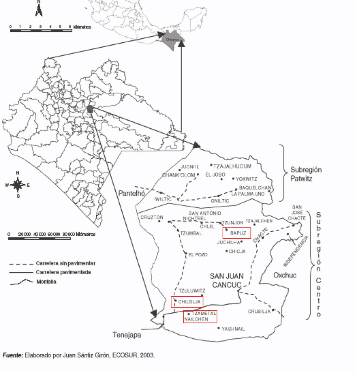 Fig. 1 : La commune de San Juan Cancuc et ses communautés