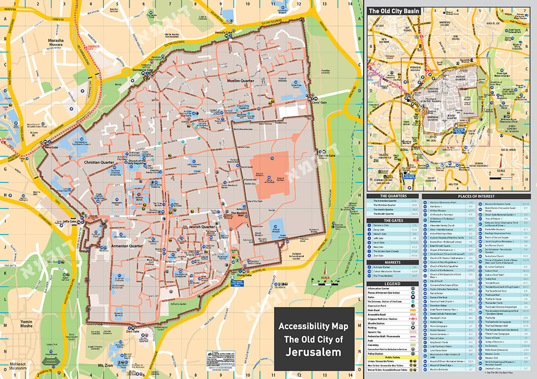 Fig. 1 : Carte de la vieille ville par la Jerusalem Development Authority. Crédits : Site officiel de la JDA https://www.jda.gov.il/en/אגן-העיר-העתיקה/